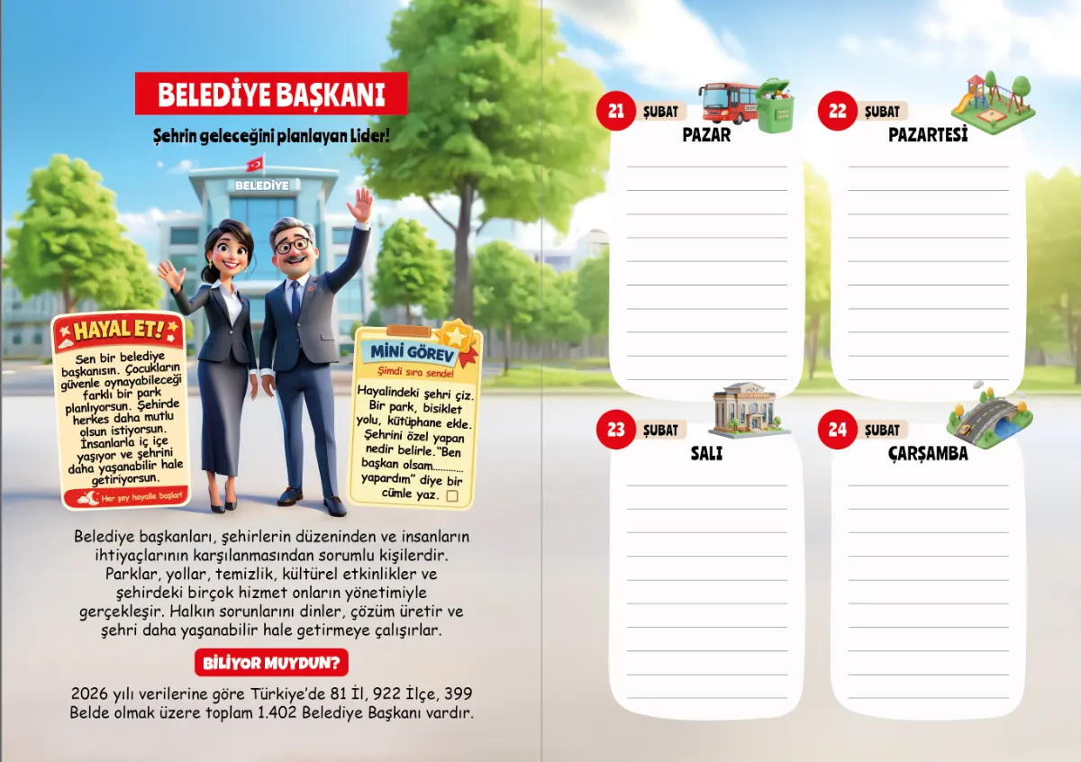 Belediye Başkanı basılı ajanda çift sayfa yayılımı